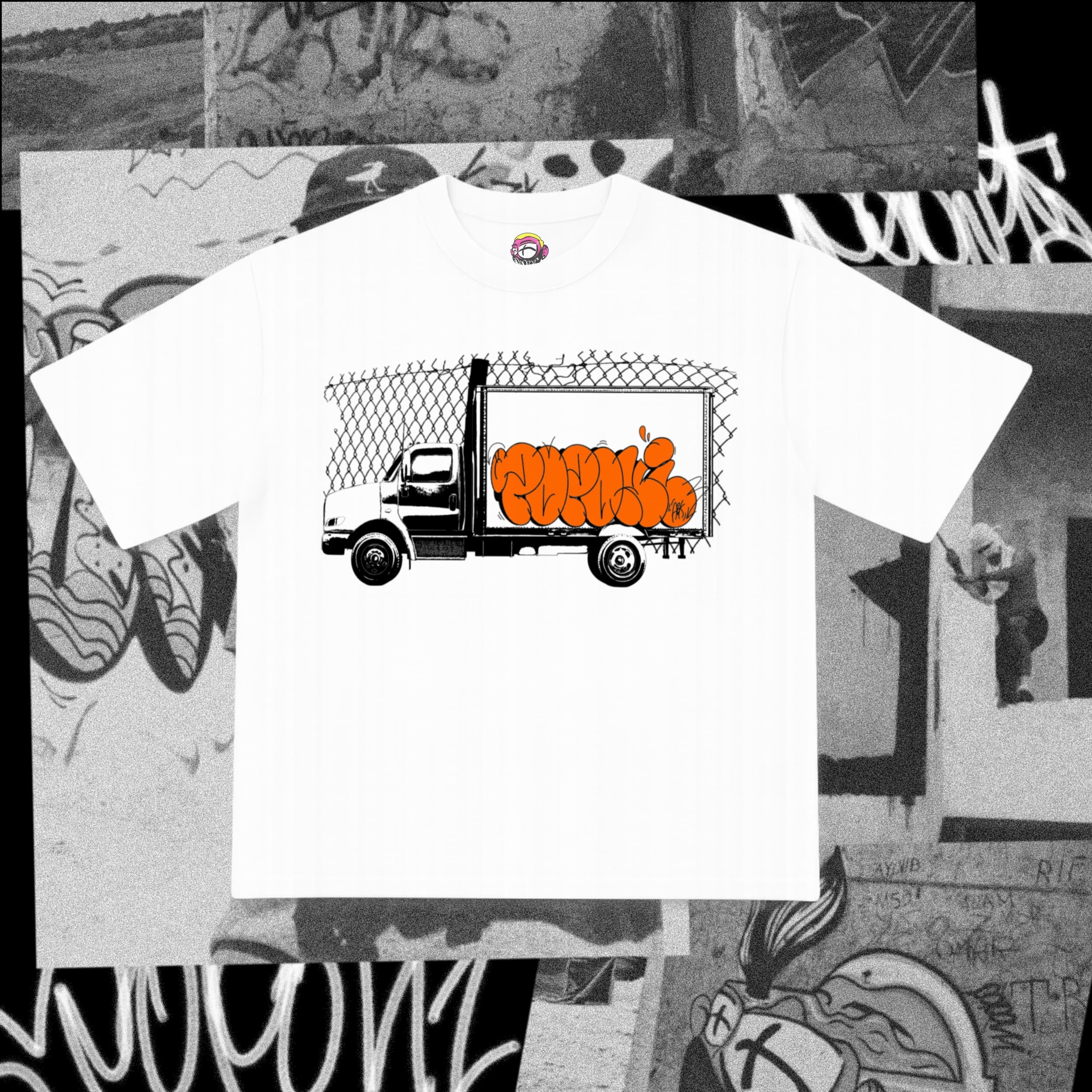 Graffiti Box Truck Tee — White Cotton Crewneck | POPONI