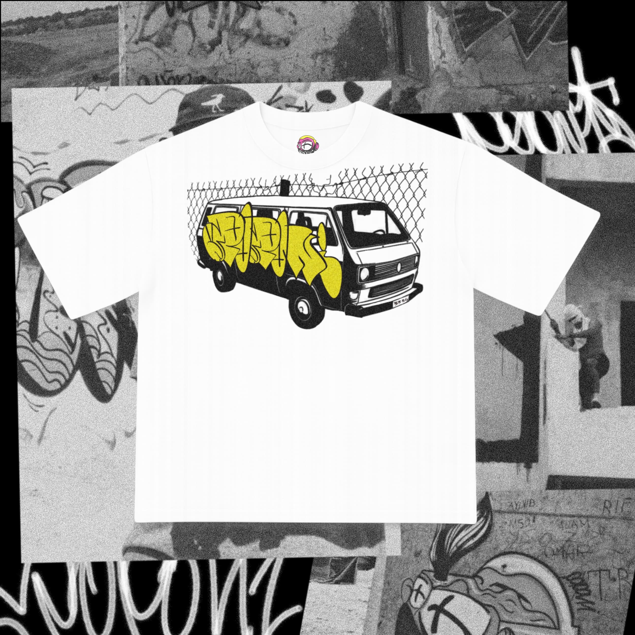 Graffiti Van T-Shirt – White Cotton Tee S-XL | POPONI